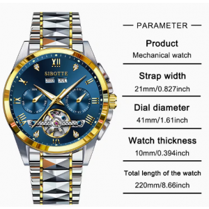 SIBOTTE 럭셔리 남성용 자동 기계식 투르비용 시계