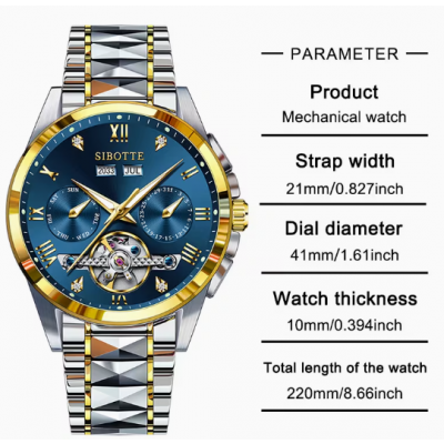 SIBOTTE 럭셔리 남성용 자동 기계식 투르비용 시계