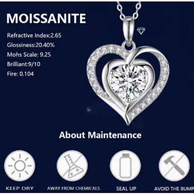 모이사나이트 하트 펜던트 목걸이