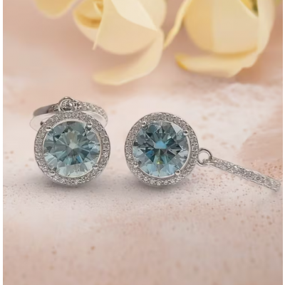 실버 라운드 그린 모이사나이트 여성용 귀걸이