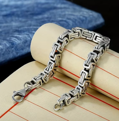 태국 실버 레트로 스타일 사각 체인 팔찌