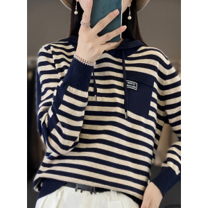 스트라이프 후드 스웨터