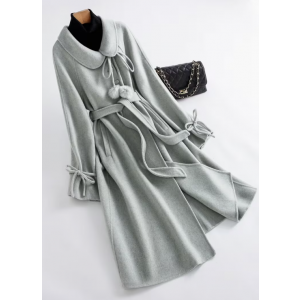 트위드 럭셔리 울 피터팬 칼라 넥타이 롱코트